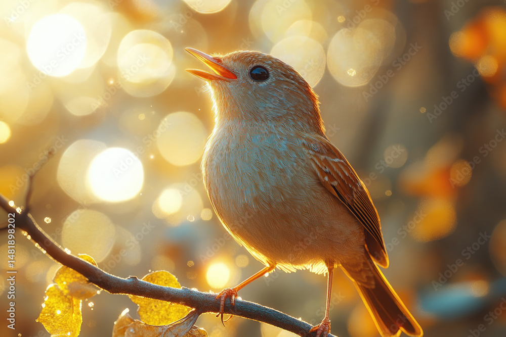 A Nightingale Singing at Dawn with Meticulously Detailed Feathers A Nightingale Singing at Dawn with Meticulously Detailed Feathers