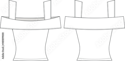 sleeveless strappy strapped off the shoulder square neck fit sport bodycon elastic blouse top template technical drawing flat sketch cad mockup fashion woman design style model 
