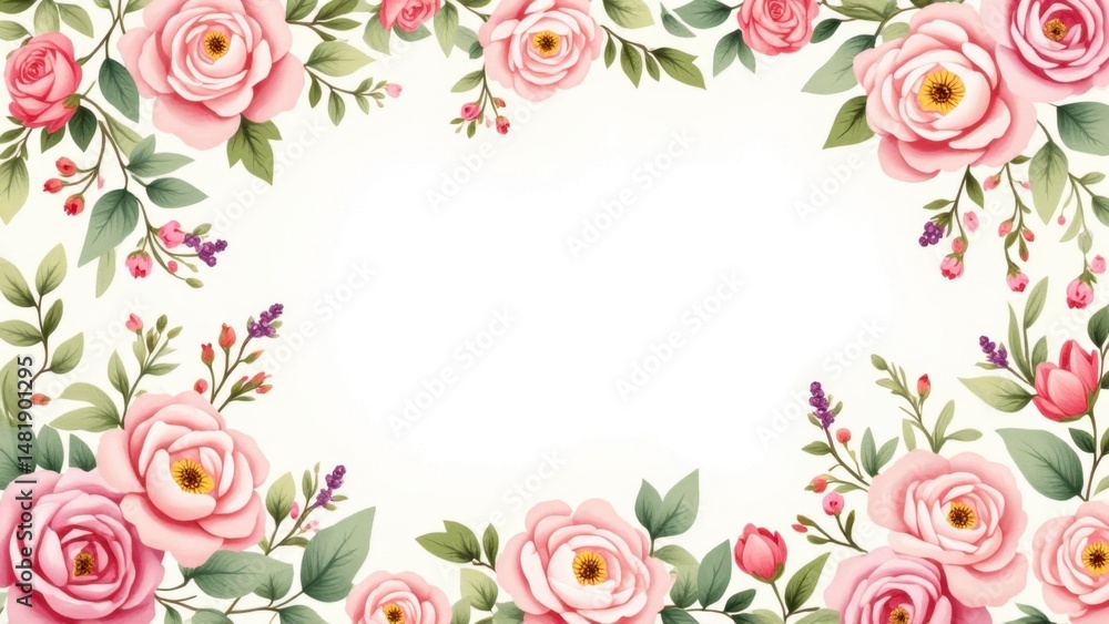 Floral border design digital artwork elegant pink roses soft background aesthetic nature inspired Floral border design digital artwork elegant pink roses soft background aesthetic nature inspired