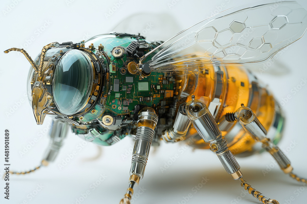 Fototapeta premium Cybernetic Insect with Glass Tubes and Metallic Accents