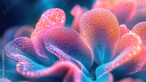 Bioluminescent Sea Flora in Holographic Teal and Pink Light