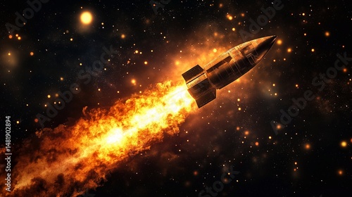 Wallpaper Mural Rocket propelling through the vastness of space, leaving a fiery exhaust trail against a backdrop of stars and cosmic dust, embodies the spirit of exploration and innovation Torontodigital.ca