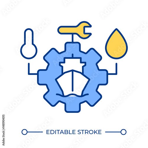 Ship condition monitoring line color icon. Maintenance service for marine vessels in dock. Technical support of transport. Isolated vector illustration. Flat colorful symbol design. Editable stroke