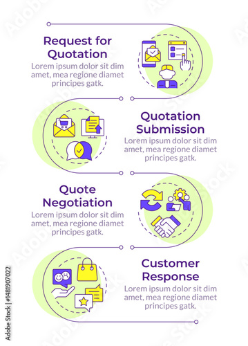 Business quotation infographic vertical sequence. Documents organization, paperwork, Visualization infochart with 4 steps. Circles workflow. Montserrat SemiBold, Lato Regular fonts used