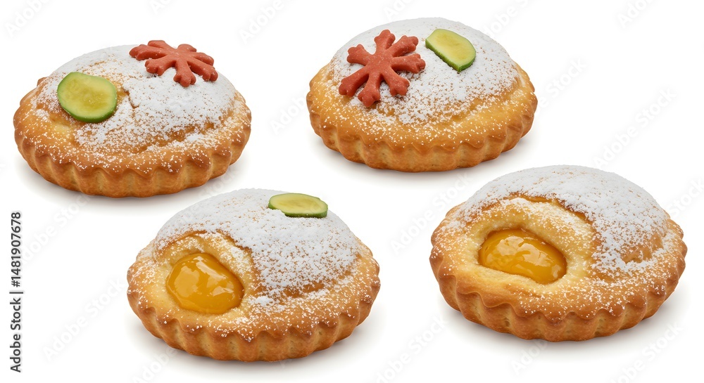 Serving of Small Fruit Tarts with Powdered Sugar Serving of Small Fruit Tarts with Powdered Sugar