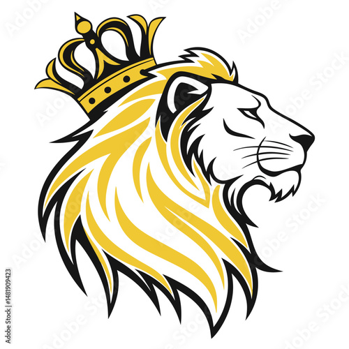Wallpaper Mural Regal and Powerful Golden-Maned Lion Head Profile Wearing an Ornate King's Crown, Designed as a Bold Royal Emblem or Mascot Illustrating Leadership, Strength, and Majestic Authority. Torontodigital.ca