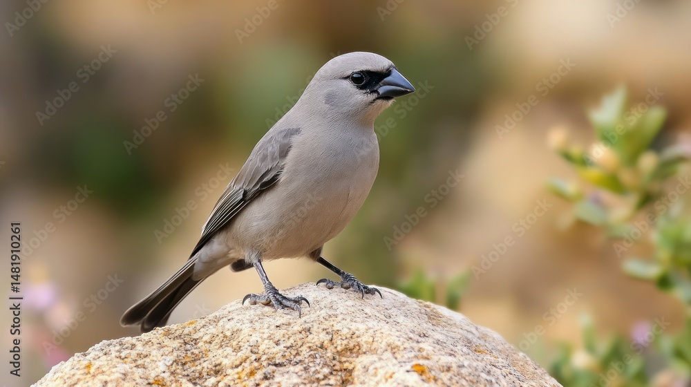 Obraz premium An endangered grey-headed sparrow perched on a rock. background wallpaper AI generated image