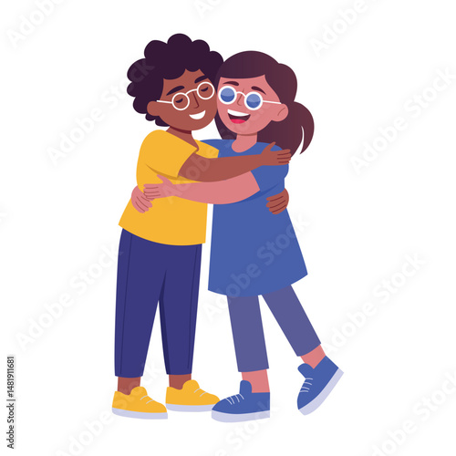 A flat style illustration of hugging friend 