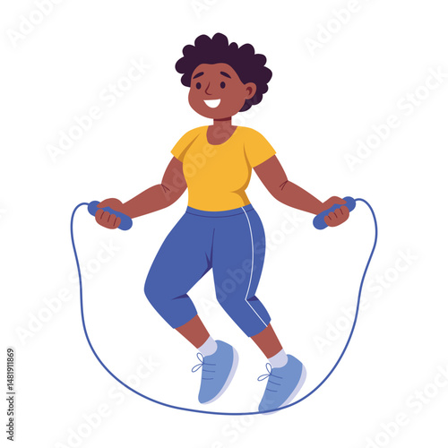 Flat style illustration showing rope jump character