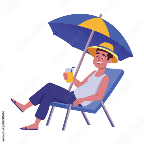 Flat style illustration depicting a vocational beach enjoy