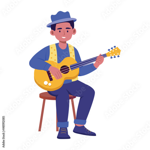 A flat style illustration of a guitarist playing an electric guitar