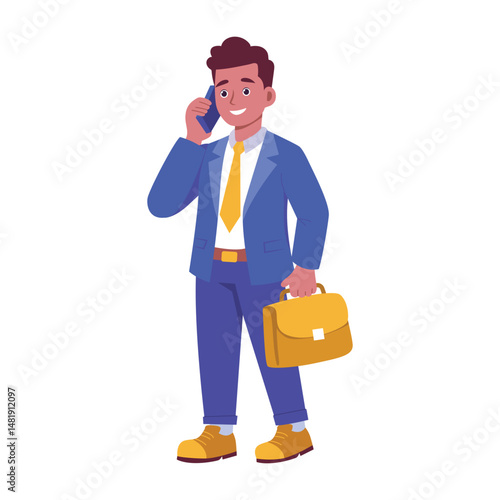 A flat style illustration of businessman holding briefcase