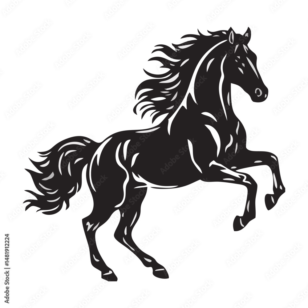 Vector Horse Silhouette of Black Stallion Rearing with Power and Elegance Stylized Animal Illustration for Equine Lovers Tattoo Design and Decorative Graphic Elements Vector Horse Silhouette of Black Stallion Rearing with Power and Elegance Stylized Animal Illustration for Equine Lovers Tattoo Design and Decorative Graphic Elements