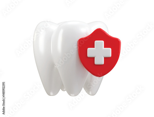 Tooth protection icon 3d render concept of tooth with protect shield healthy teeth icon vector illustration