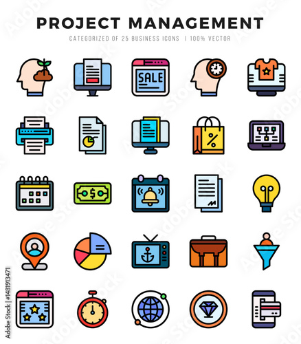 Set of simple Lineal Color Project Management Icons. Lineal Color art icons pack.