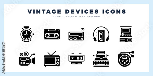 10 Vintage Devices Glyph icons pack. vector illustration.