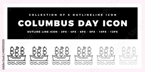 Columbus Day Icon Set 6 Outline Line Icons for 2px 4px 6px 8px 10px and 12px