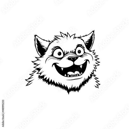 Whimsical feline illustration showcasing an expressive and exaggerated smile