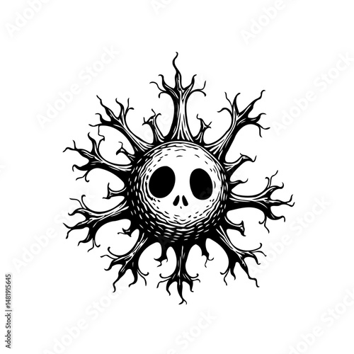 Eerie Skull Branch Illustration for Creepy Halloween Designs and Decorations