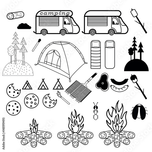 Travel icons. Picnic. Illustration