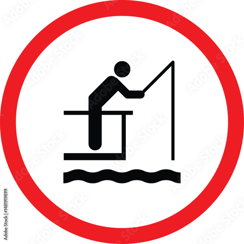 simple fishing icon with rod and fish silhouette, fishing activity symbol, outdoor sport sign