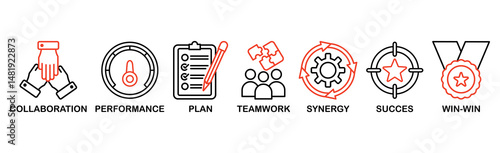 Partnership banner web icon vector illustration concept with icon of collaboration, performance, plan, teamwork, synergy, success and win-win solution