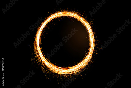 Abstract fire ring of Sparking fire circle isolated on black background