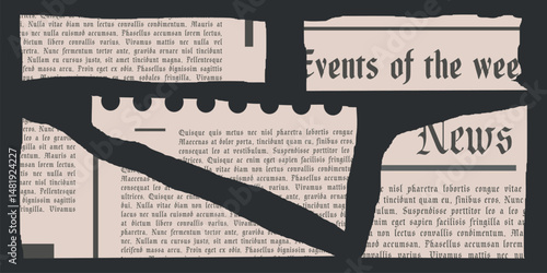 Newspaper collage collection. Elements for scrapbook. Trendy retro vintage old paper cut, notebook sheet, rip torn collection. Craft retro gazettes, grunge sticker set. Isolated Vector illustration.