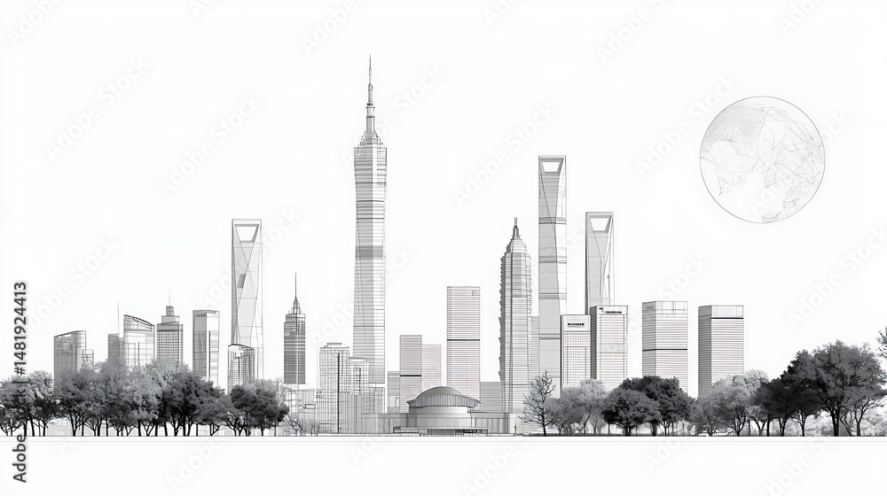 Naklejka premium Cityscape architectural sketch