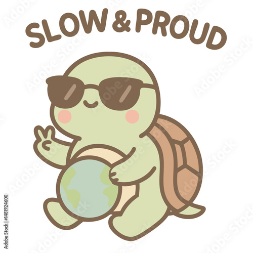 Kawaii Turtle with Sunglasses and Globe