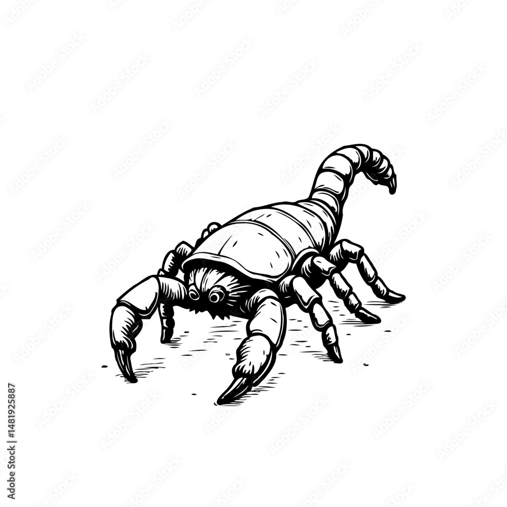 Fototapeta premium Stylized scorpion illustration with intricate line work and striking contrast