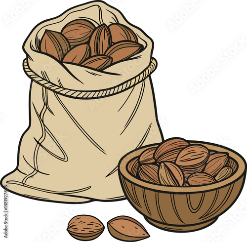 Nuts in a sack vector illustration