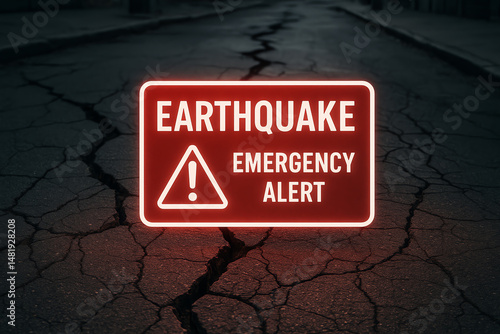 Obraz na płótnie A striking emergency alert sign indicating an earthquake warning, highlighting the importance of preparedness in disaster situations. w salonie