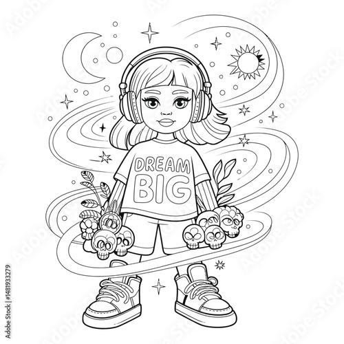 This coloring book page features a motivational theme Adventures of Young Dreamers
