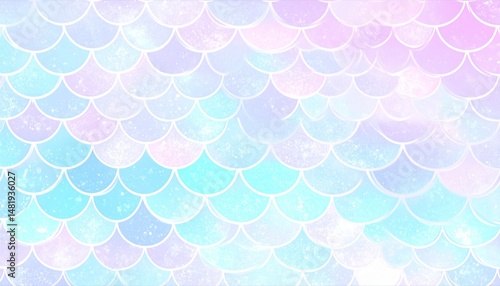 Pastel mermaid scale texture with glitter and colorful watercolor effect for decorative design