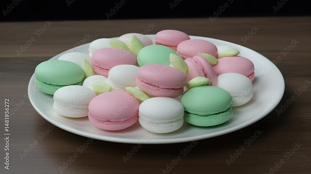 Plate of Macarons in Pastel Colors on White Plate of Macarons in Pastel Colors on White
