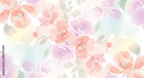 Abstract Background Watercolor Pastel Floral Pattern