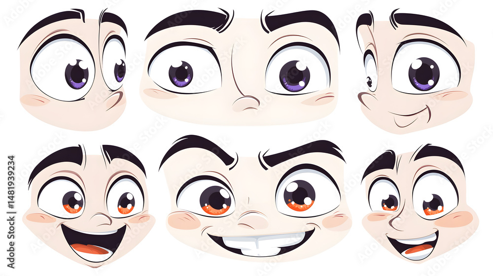 Various expressive cartoon faces showcasing joy, surprise, and curiosity in a playful design. Various expressive cartoon faces showcasing joy, surprise, and curiosity in a playful design.