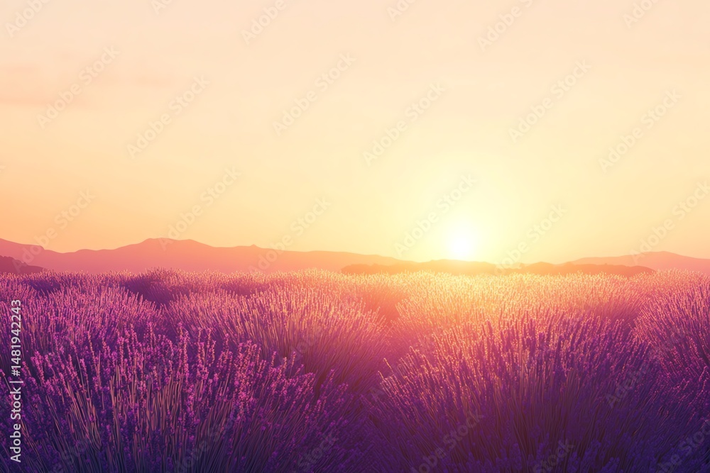 Obraz premium Lavender field at sunset with vibrant colors