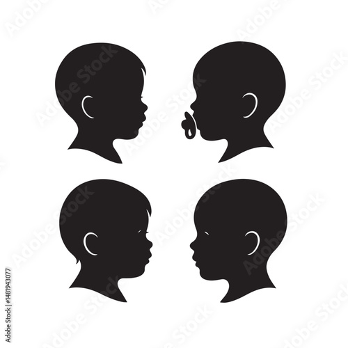 baby side profile icons silhouette set