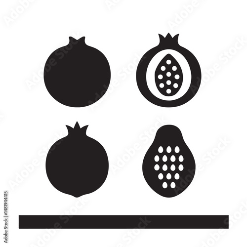 Bold pomegranate icons silhouette bundle