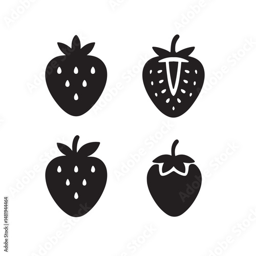 Bold strawberry icons silhouette set