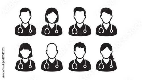 Male and female doctor avatar icons silhouette set