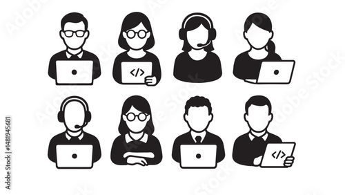 IT professionals avatar icons silhouette bundle