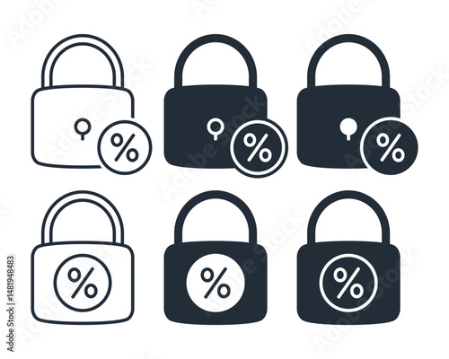 Fixed interest rate mortgage, Padlock with percentage icon. Illustration vector