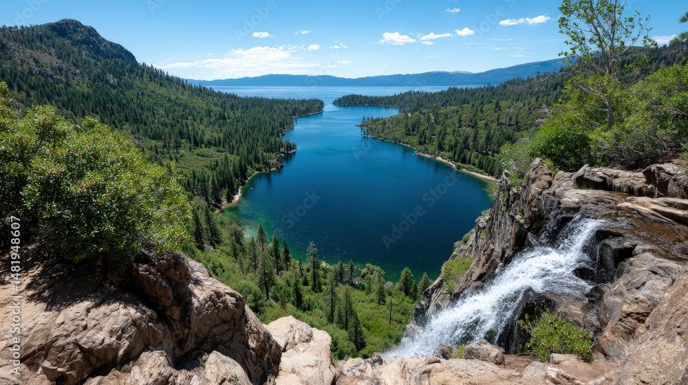 Fototapeta premium Lake waterfall mountain scenery