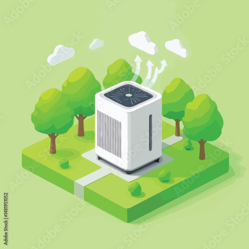 Isometric icon of eco-friendly consumption represented by air purifier  
