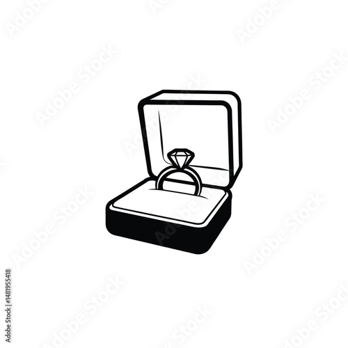 Box with diamond ring silhouette on white background