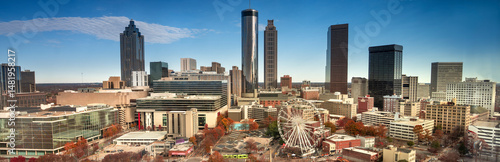 Atlanta Georgia downtown city skyline over Centennial Park panorama