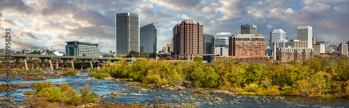 Richmond Virginia downtown city panoramic skyline over James River